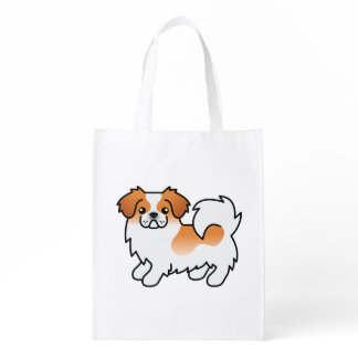 Red Parti-Color Tibetan Spaniel Cute Cartoon Dog Grocery Bag