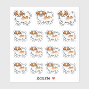 Red Parti-Color Tibetan Spaniel Cute Cartoon Dogs Sticker