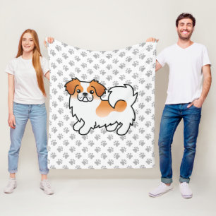Red Parti-Color Tibetan Spaniel Cute Dog & Paws Fleece Blanket