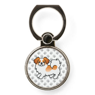 Red Parti-Color Tibetan Spaniel Cute Dog &amp; Paws Phone Ring Stand