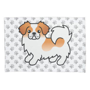Red Parti-Color Tibetan Spaniel Cute Dog & Paws Pillow Case