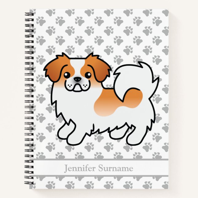 Red Parti-Color Tibetan Spaniel Cute Dog & Text Notebook (Front)
