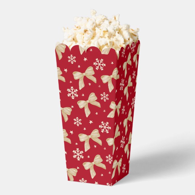 Red Party Favor Popcorn Box with Gold Bow Pattern  (Popped)