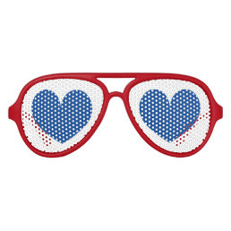 Red party shades with blue hearts. Fun sunglasses