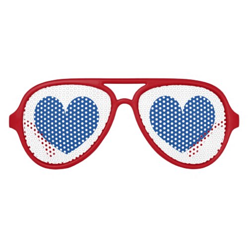 Red party shades with blue hearts Fun sunglasses
