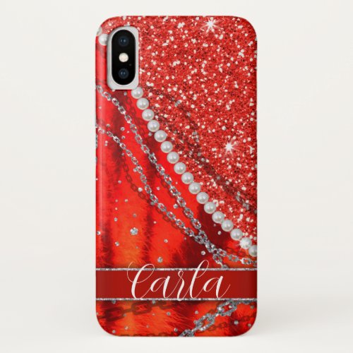 Red passion Christmas _ chains fur and perles iPhone X Case