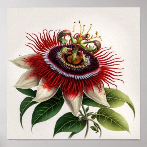 Red Passion Flower Art Print Poster