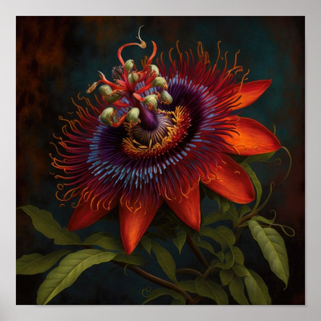 Red Passion Flower Art Print Poster (Front)