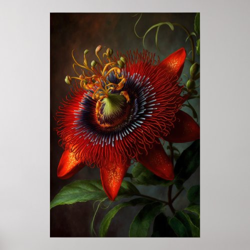 Red Passion Flower Art Print Poster