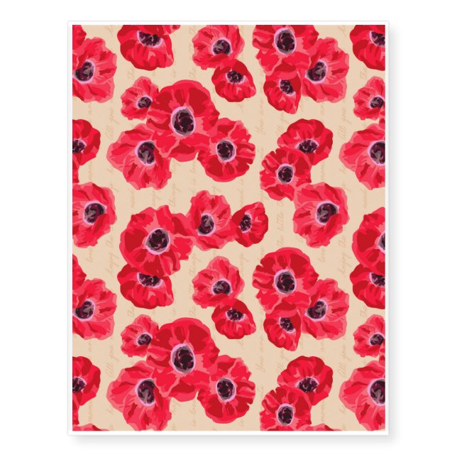 Red Passion Flowers Pattern Temporary Tattoos (Front)