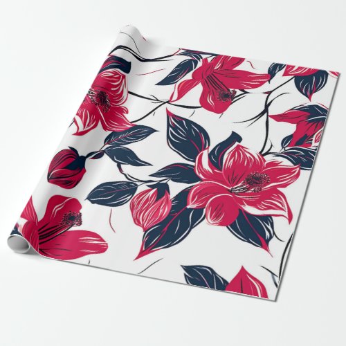 Red Passion Flowers Pattern Wrapping Paper