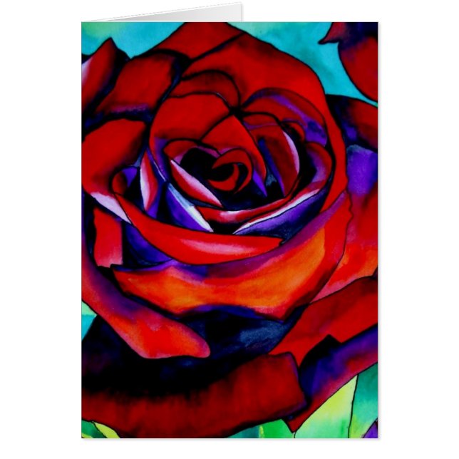 Red passion rose original watercolor art cards (Front)