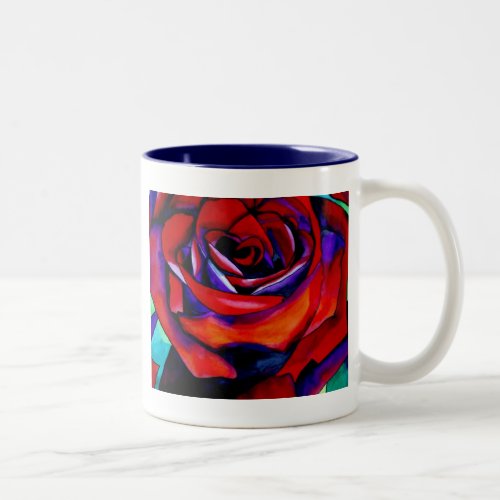 Red passion rose original watercolor art Two_Tone coffee mug