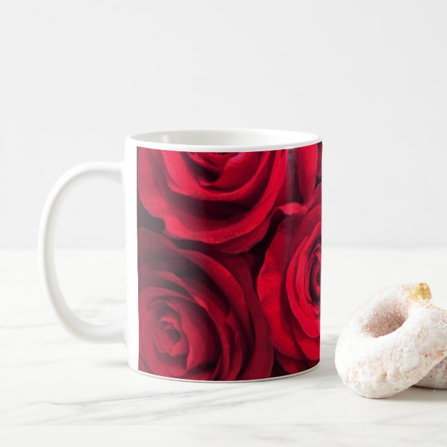 Red Passion Roses Coffee Mug (With Donut)