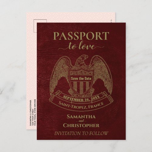 Red Passport Cute Fun Wedding Save the Date Announcement Postcard