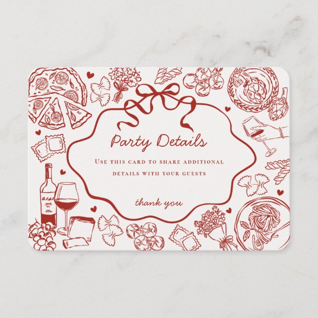 Red Pasta Holy Cannoli Italian Birthday Details Enclosure Card (Front)
