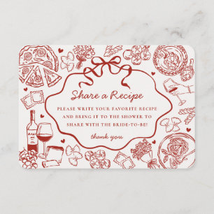 Red Pasta Thats Amore Italian Bridal Shower Recipe Enclosure Card