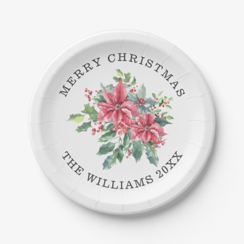 Red Pastel Poinsettia Floral Bouquet Personalized Paper Plates