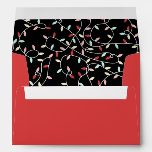 Red Pastel String Lights Liner Christmas Envelope