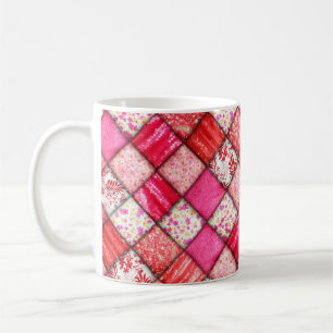 Red Patchwork Look Quilt Pattern Coffee Mug