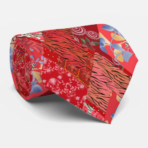 Red patchwork neck tie