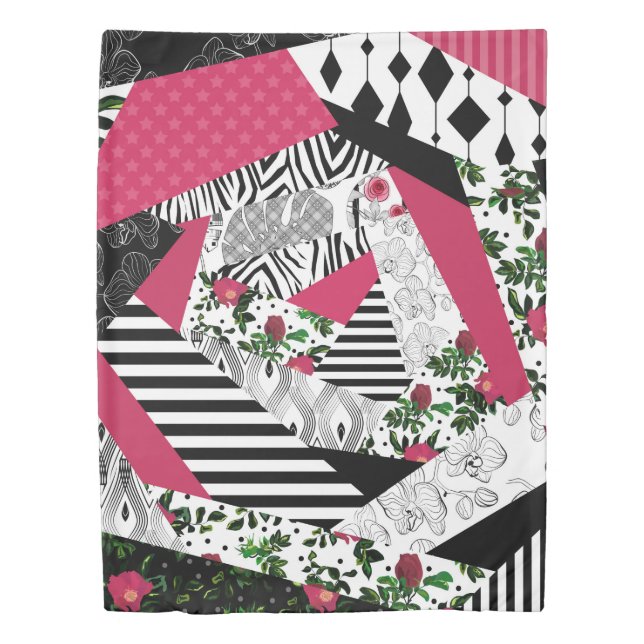 red patchwork, popular, patchwork throw pillow duvet cover (Front)