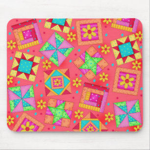 Red Patchwork Quilt Blocks Mousepad