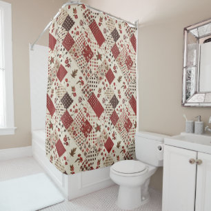 Red Patchwork Quilt Rustic Floral Retro Shower Curtain