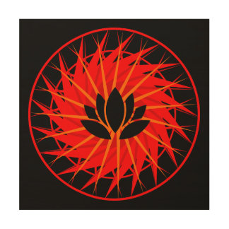 Red Pattern Lotus Wood Wall Art