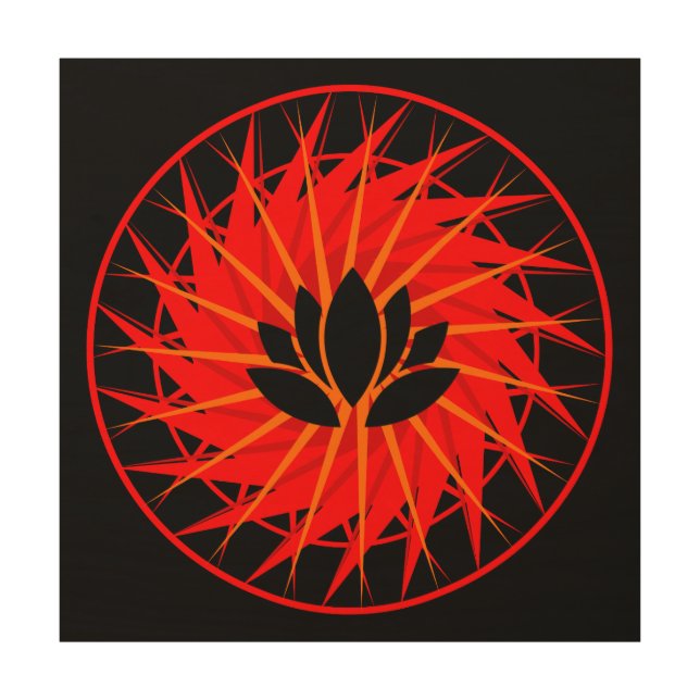 Red Pattern Lotus Wood Wall Art (Front)