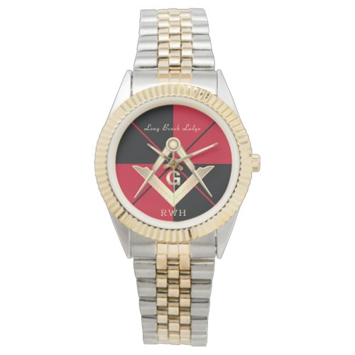 Red Pattern Monogram Masonic Lodge Watch