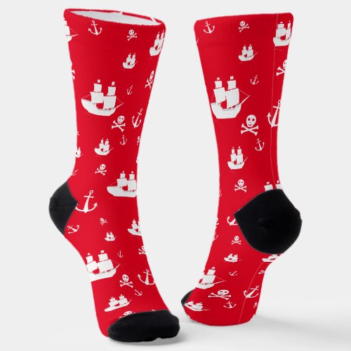 Red Pattern Ship Anchor Pirate Socks