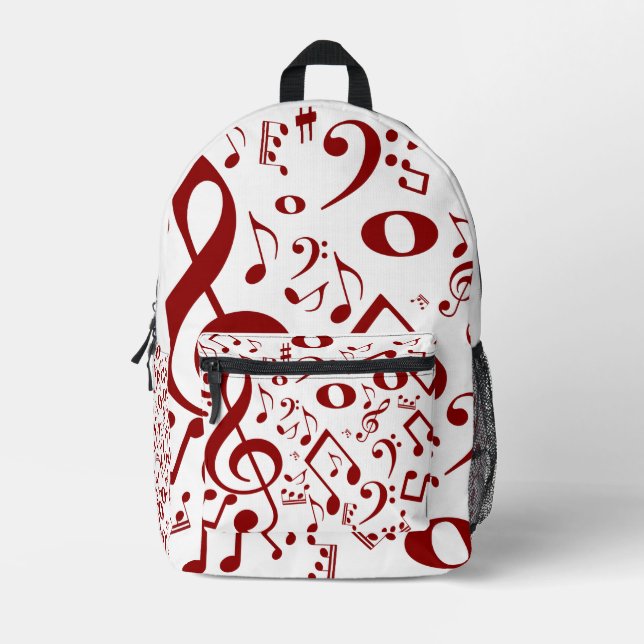 Red  Pattern Sound Notes Printed Backpack (Front)