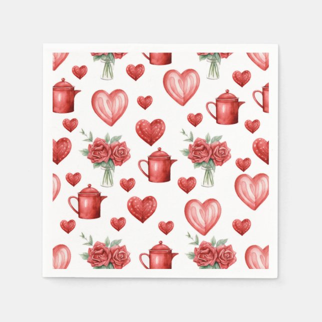 red pattern with hearts for valentine's day  napkins (Front)