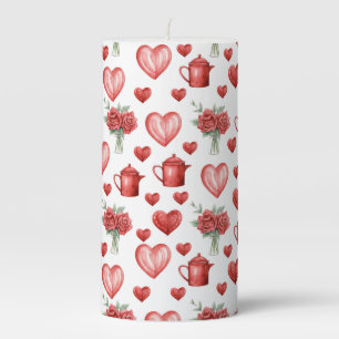 red pattern with hearts for valentine's day pillar candle