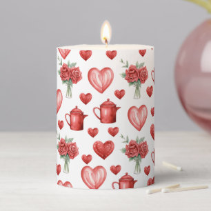 red pattern with hearts for valentine's day pillar candle