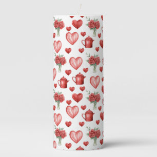 red pattern with hearts for valentine's day pillar candle