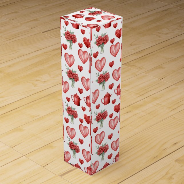 red pattern with hearts for valentine's day  wine box (Back)
