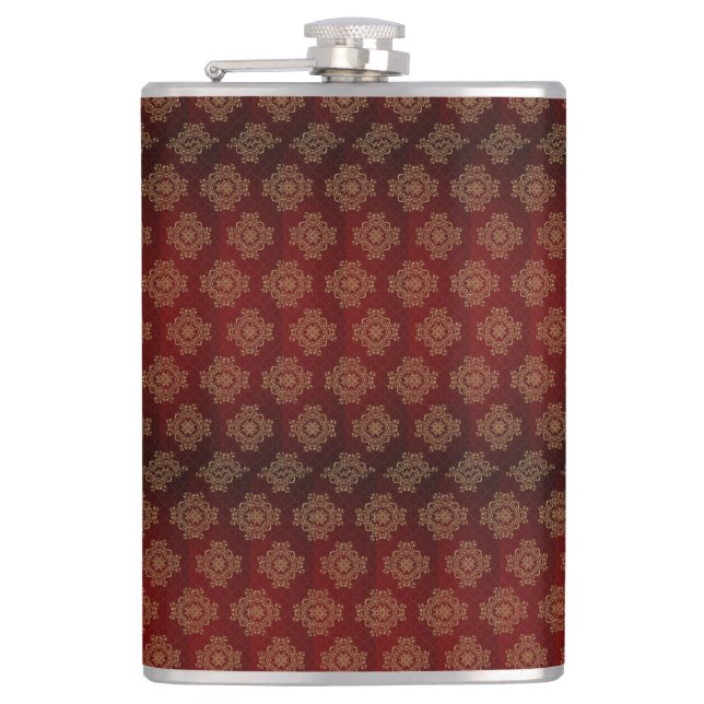 Red Patterned Enhanced with Golden Ornate images Flask (Front)