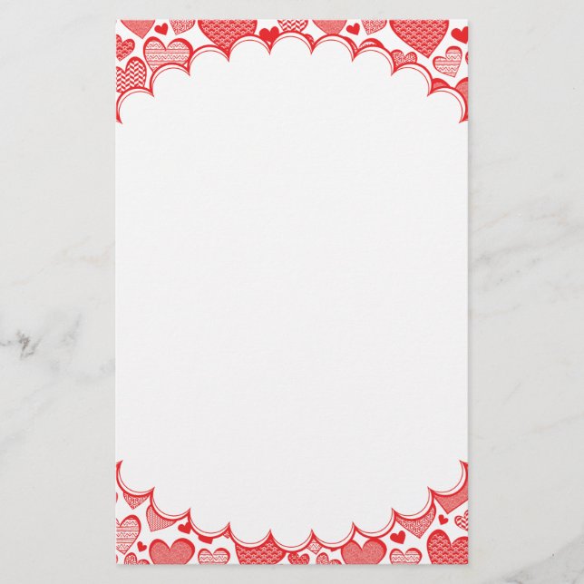 Red Patterned Hearts Frame Stationery (Front)