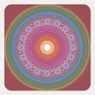 Red Patterned Mandala Square Sticker