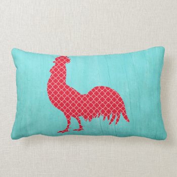 Red Patterned Rooster Silhouette Lumbar Pillow by runninragged at Zazzle