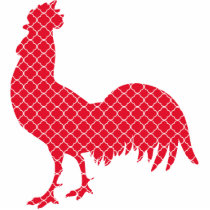 Red Patterned Rooster Silhouette Statuette
