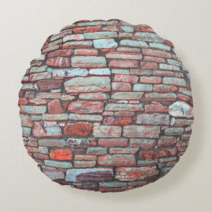 Red pavement bricked wall round pillow