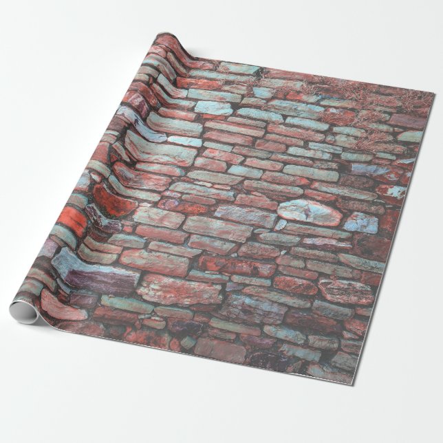 Red pavement bricked wall wrapping paper (Unrolled)