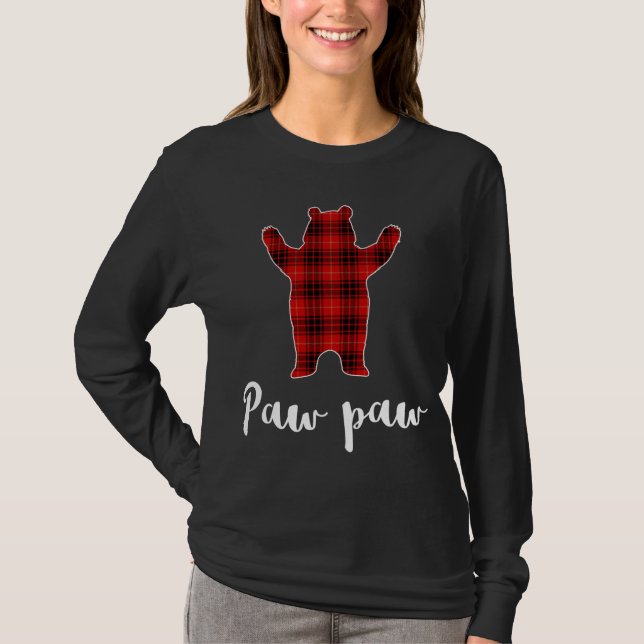 Red Paw Paw Bear Buffalo Plaid Family Christmas Pa T-Shirt (Front)