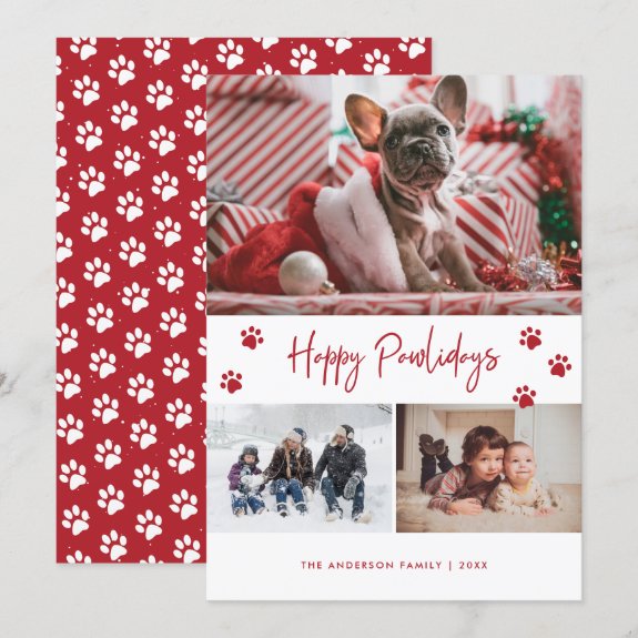 Red Paw Print 3 Photo Collage Happy Pawlidays Pet