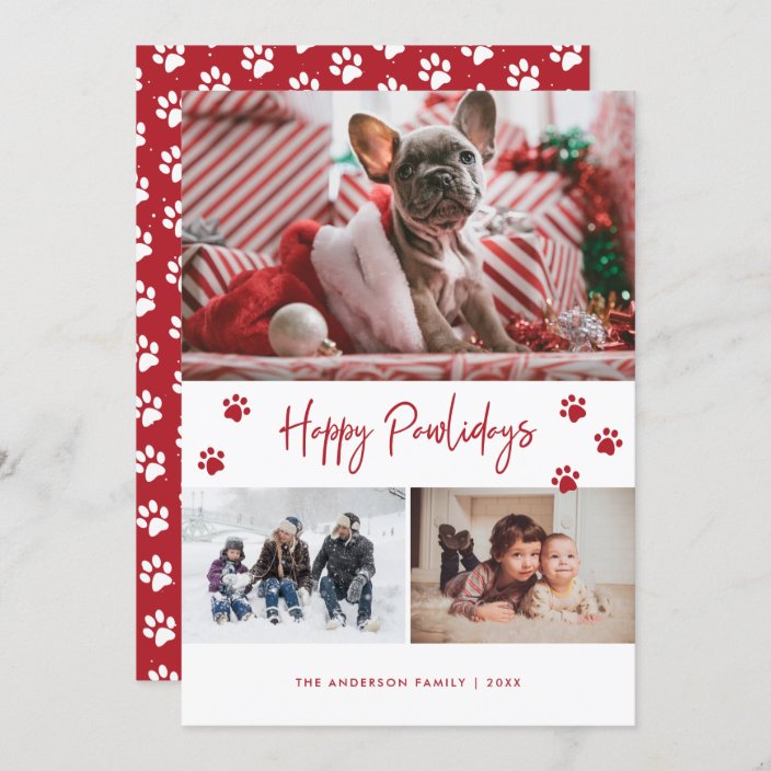 Red Paw Print 3 Photo Collage Happy Pawlidays Pet