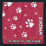 Red Paw Print for Cats Bandana<br><div class="desc">Let your cat show off their playful side with this vibrant red bandana featuring adorable white paw prints and a fun touch of humor. Designed for stylish cats who love treats and attention, this accessory is a perfect mix of charm and functionality. Whether it’s for everyday wear or special moments,...</div>