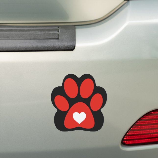 Red Paw Print Heart Design Car Magnet (In Situ)